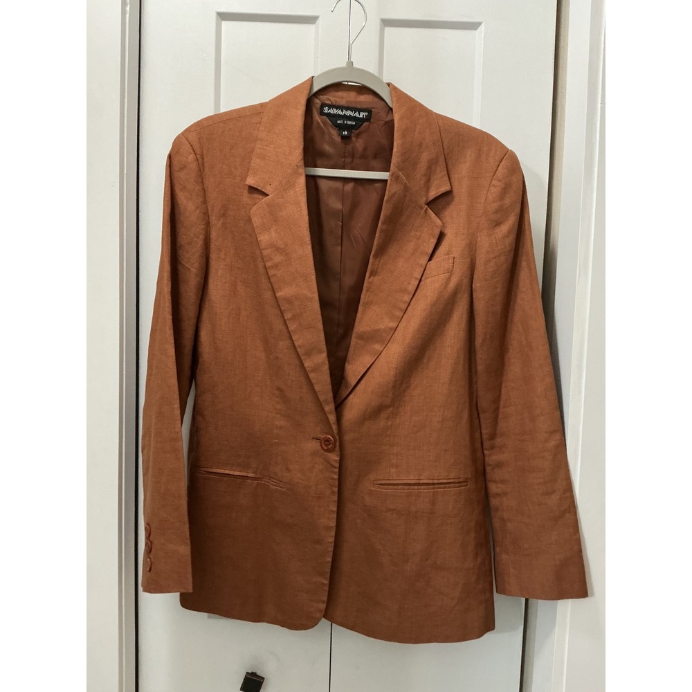 Savannah Womens Rust Orange Linen Blend Single Button Blazer Jacket Size 10